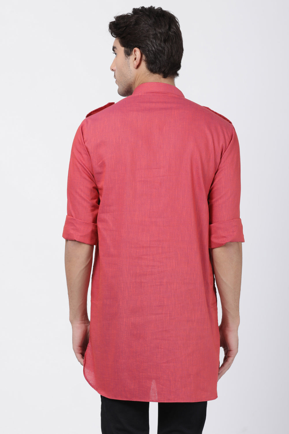 Men's Blended Cotton Kurta In Pink