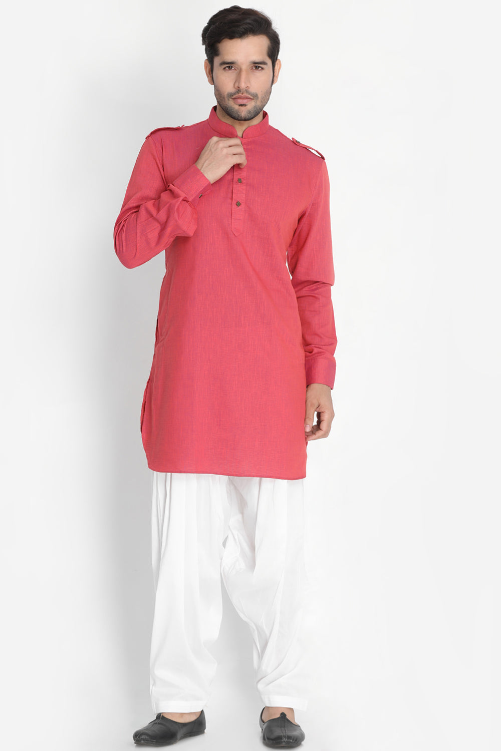 Men's Blended Cotton Kurta In Pink