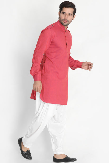 Men's Blended Cotton Kurta Set in Pink