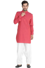 Men's Blended Cotton Kurta Set in Pink