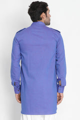 Men's Blended Cotton Kurta In Blue