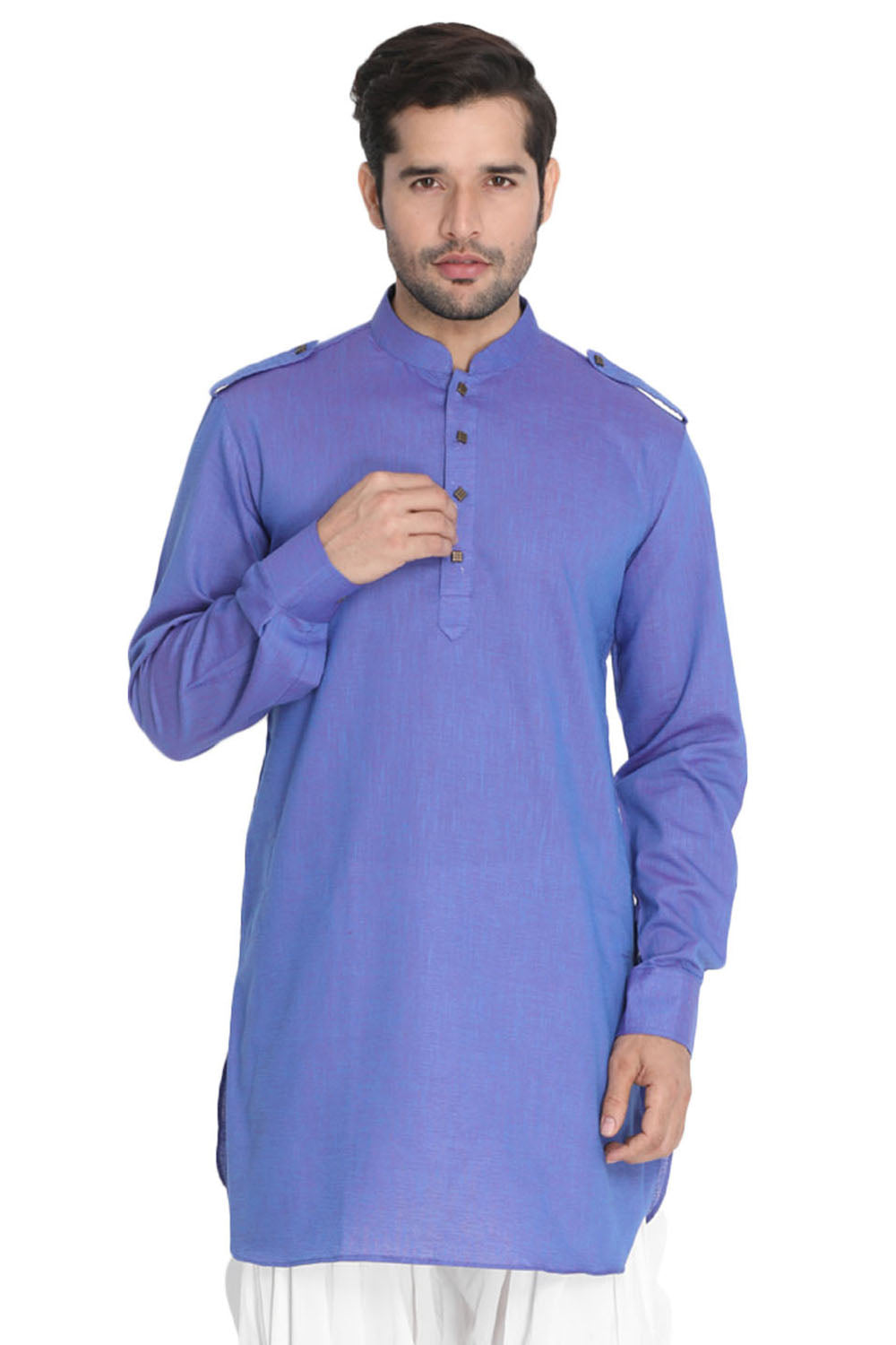 Men's Blended Cotton Kurta In Blue