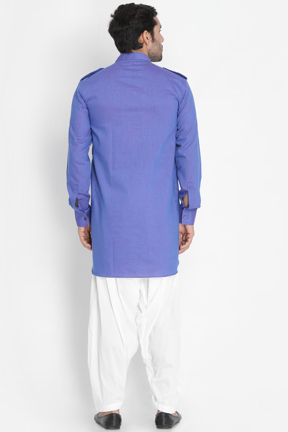 Men's Blended Cotton Kurta Set in Blue