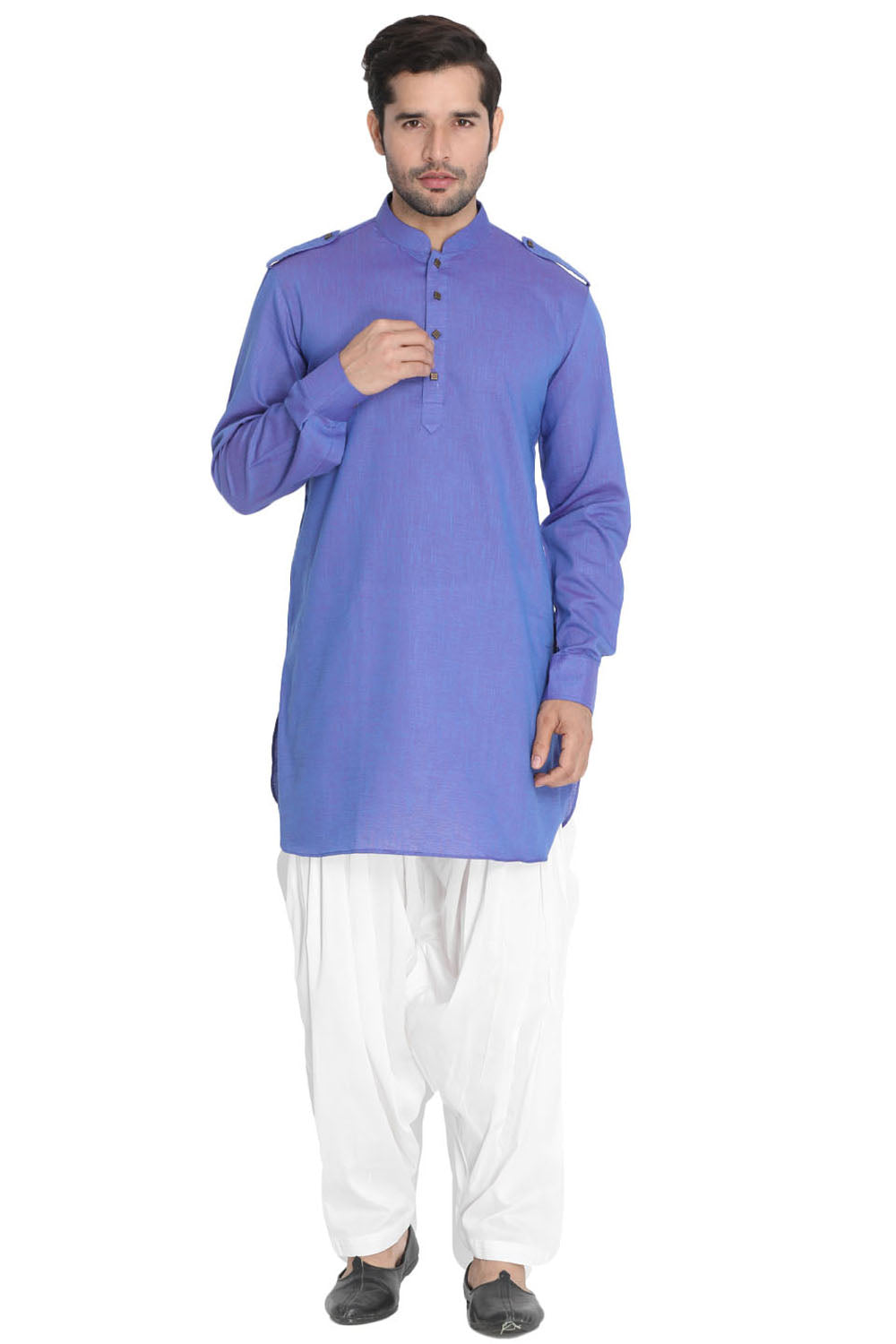 Men's Blended Cotton Kurta Set in Blue