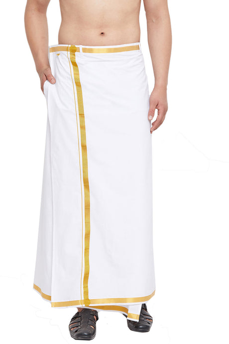 Buy Blended Cotton Solid Lungi in White