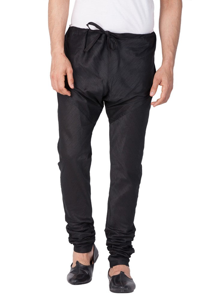 Men's Cotton Art Silk Solid Churidar Pyjama in Black
