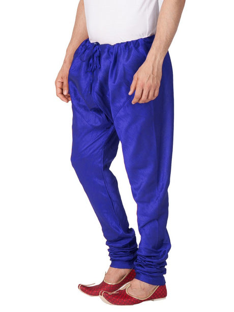 Men's Cotton Art Silk Solid Churidar Pyjama in Blue