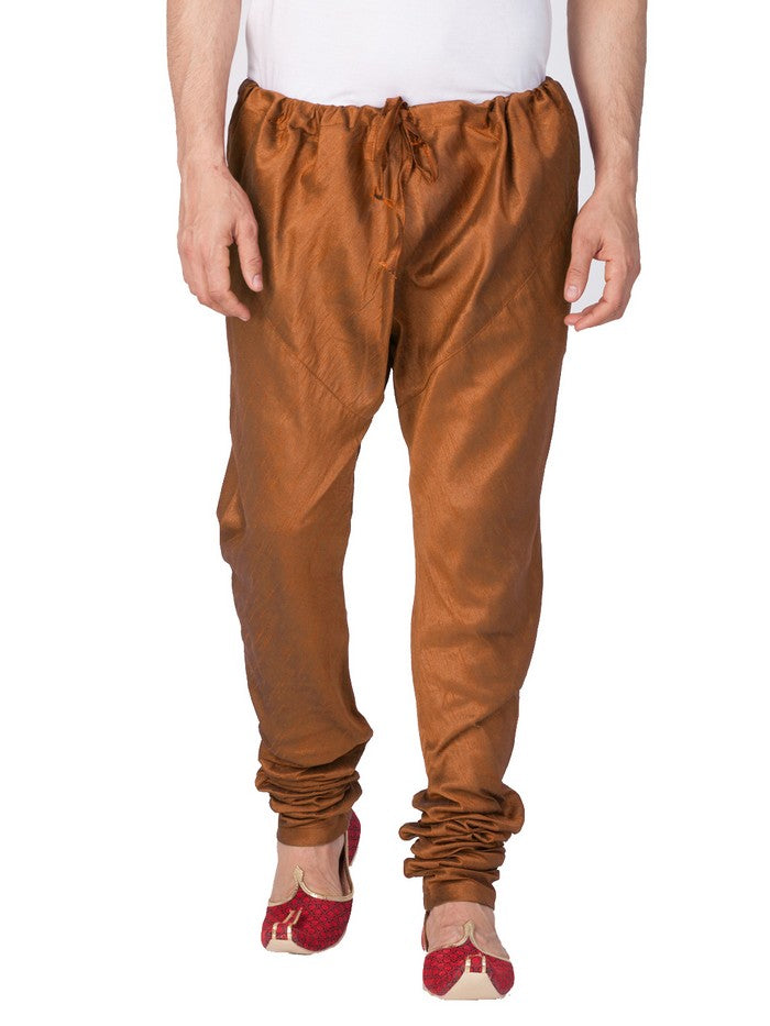 Men's Cotton Art Silk Solid Churidar Pajama In Brown