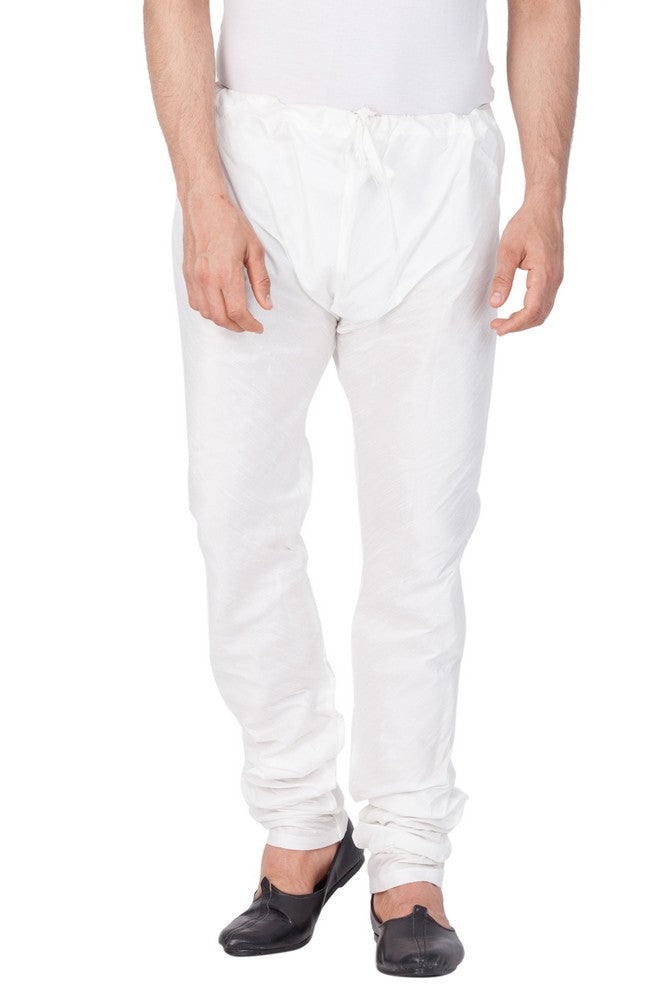 Men's Cotton Art Silk Solid Churidar Pajama In White