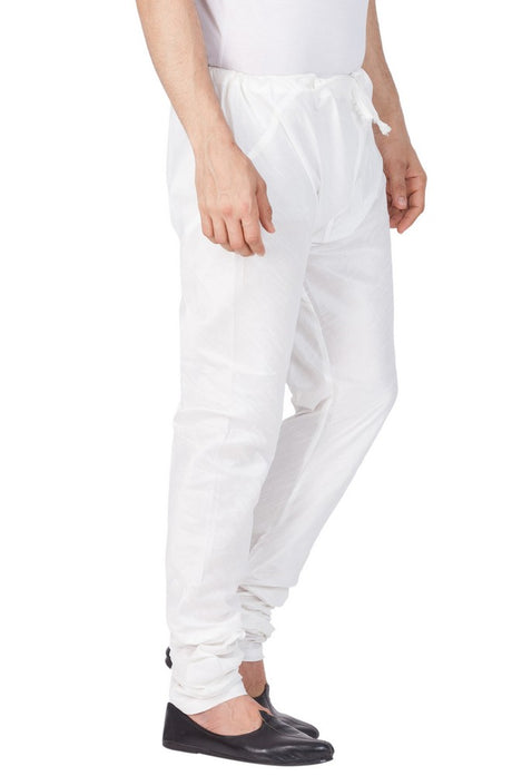 Men's Cotton Art Silk Solid Churidar Pyjama in White