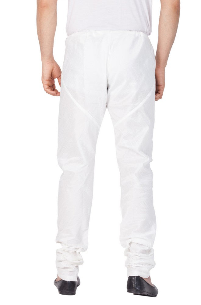 Men's Cotton Art Silk Solid Churidar Pajama In White