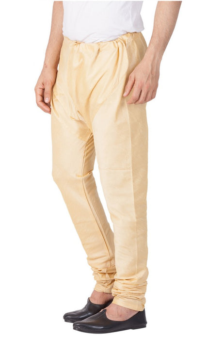Men's Cotton Art Silk Solid Churidar Pyjama in Gold