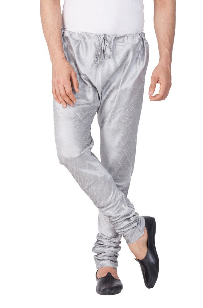 Men's Cotton Art Silk Solid Churidar Pyjama in Grey
