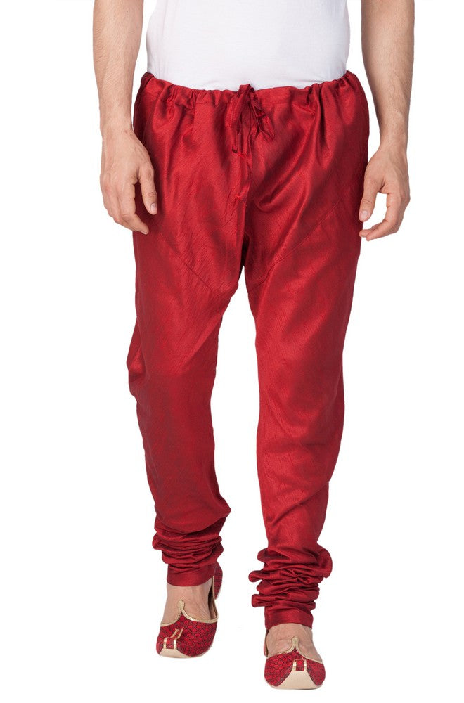 Men's Cotton Art Silk Solid Churidar Pajama In Maroon