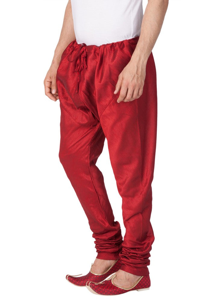 Men's Cotton Art Silk Solid Churidar Pajama In Maroon