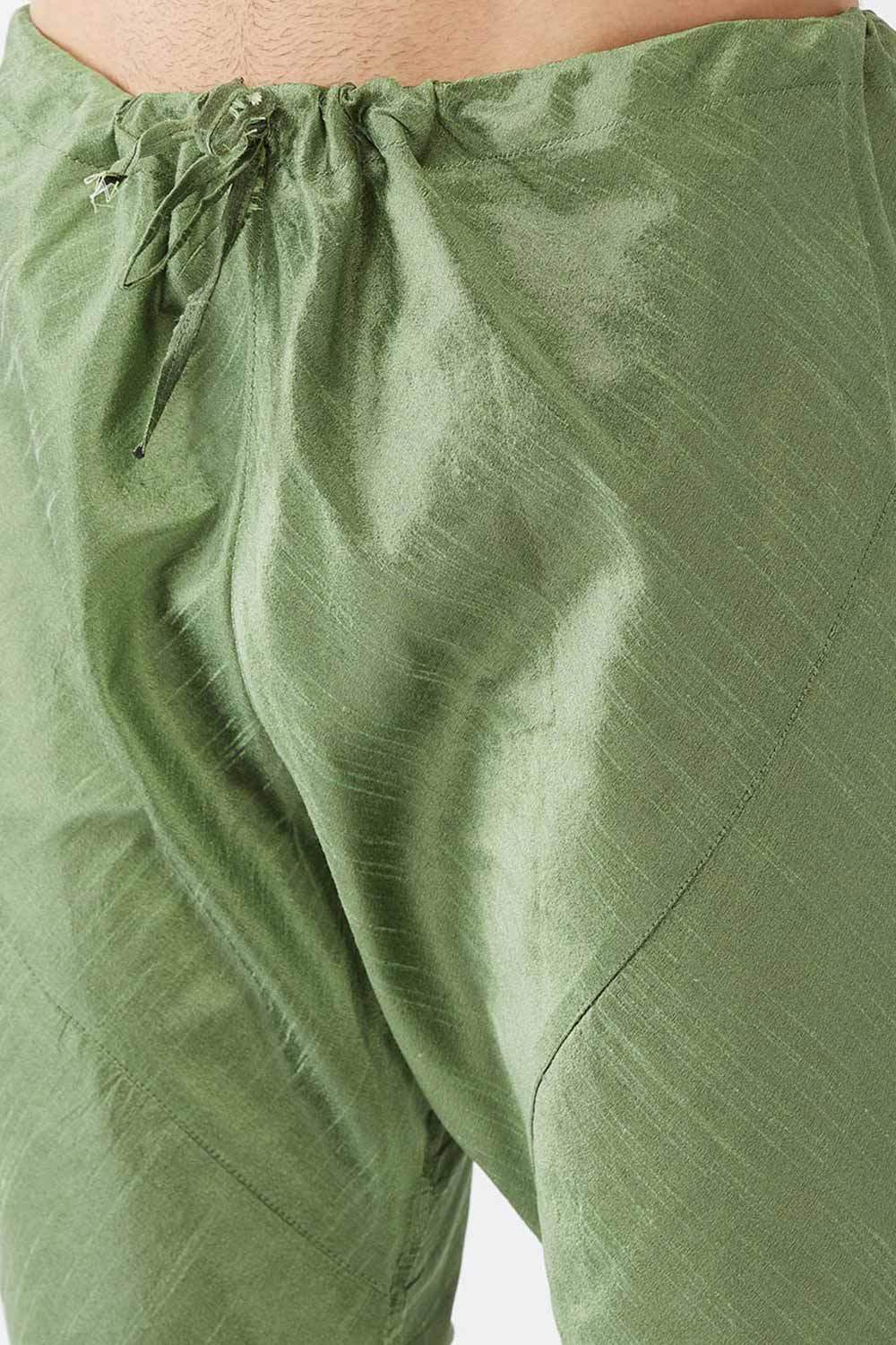 Buy Men's Blended Silk Solid Churidar in Mint Green - Side