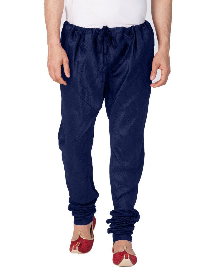 Men's Cotton Art Silk Solid Churidar Pajama In Blue