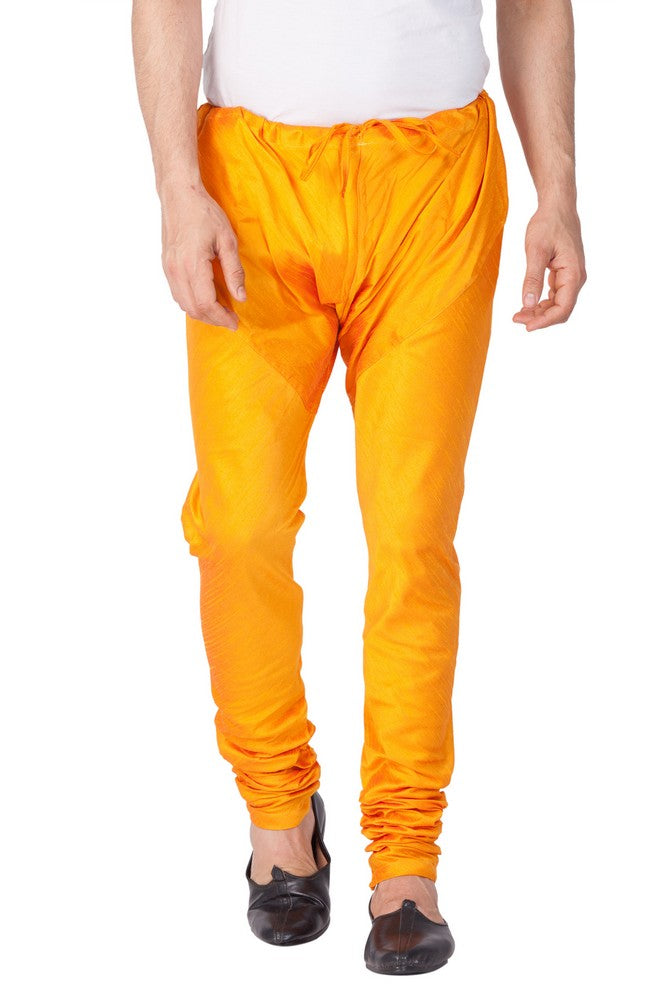 Men's Cotton Art Silk Solid Churidar Pajama In Orange