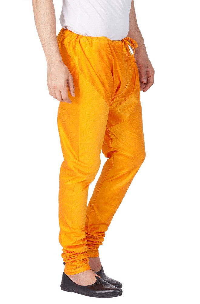 Men's Cotton Art Silk Solid Churidar Pajama In Orange