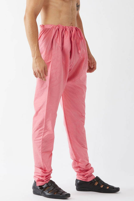 Buy Men's Cotton Silk Blend Solid Churidar in Pink - Front