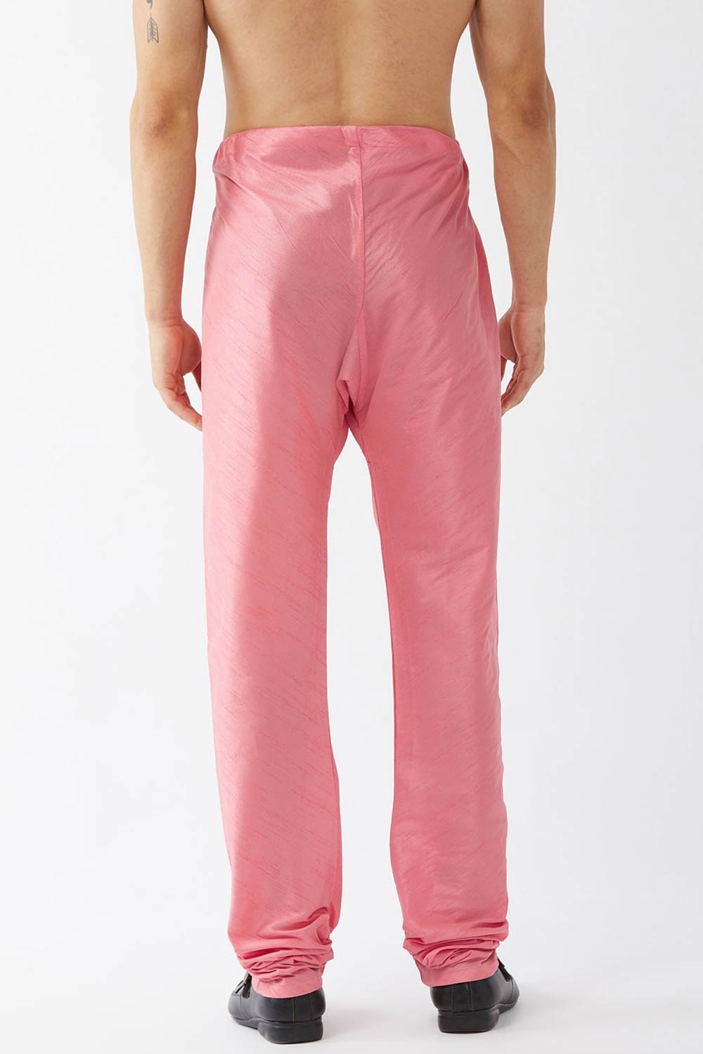 Buy Men's Cotton Silk Blend Solid Churidar in Pink - Back