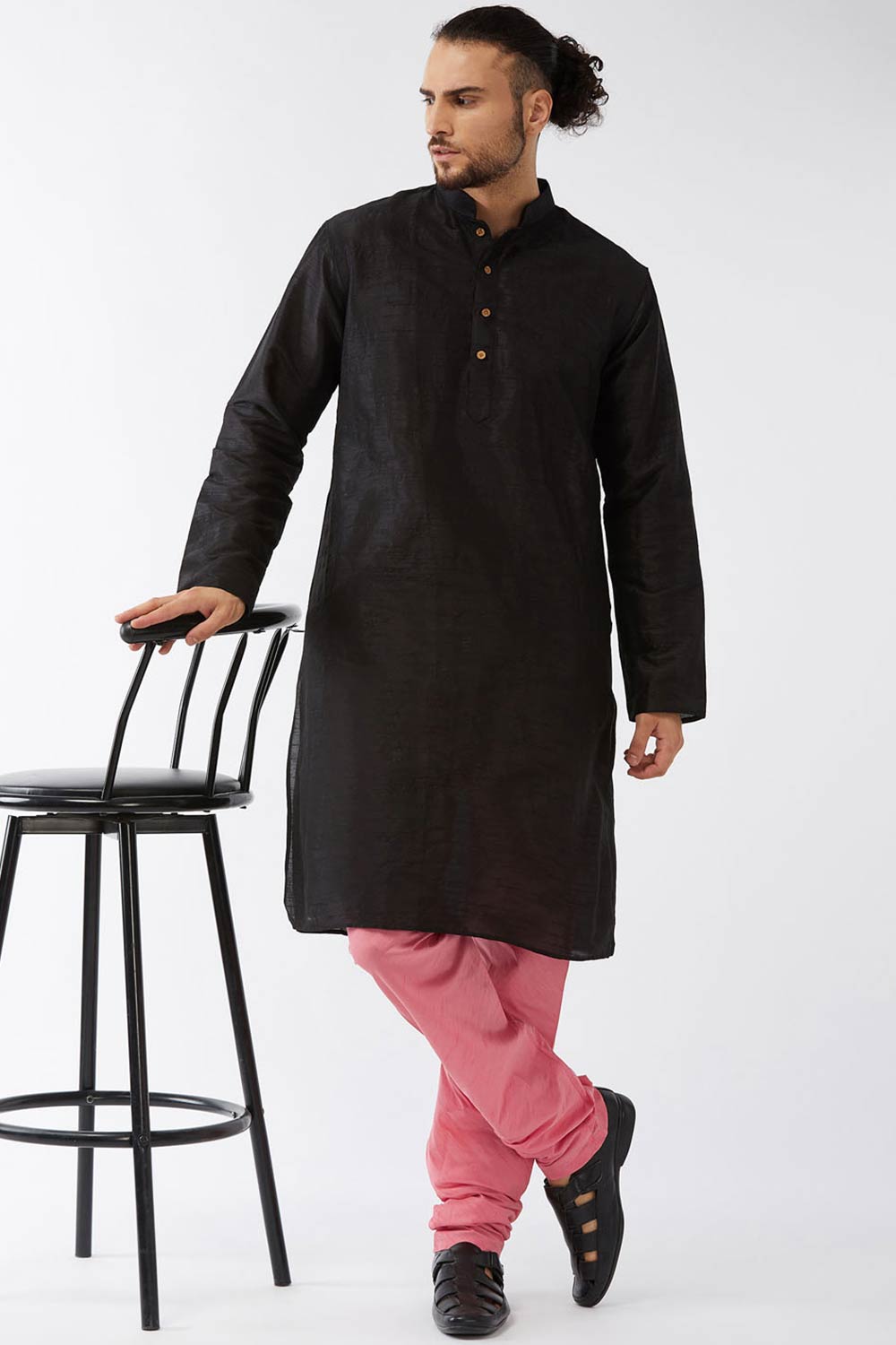 Buy Men's Cotton Silk Blend Solid Churidar in Pink - Zoom in