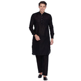 Men's Linen Solid Pathani Suit Set in Black