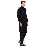 Men's Linen Solid Pathani Suit Set in Black