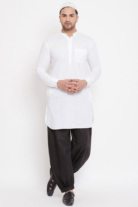 Shop Mens Solid Pathani Kurta Set in White Color