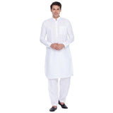 Men's Linen Solid Pathani Suit Set in White