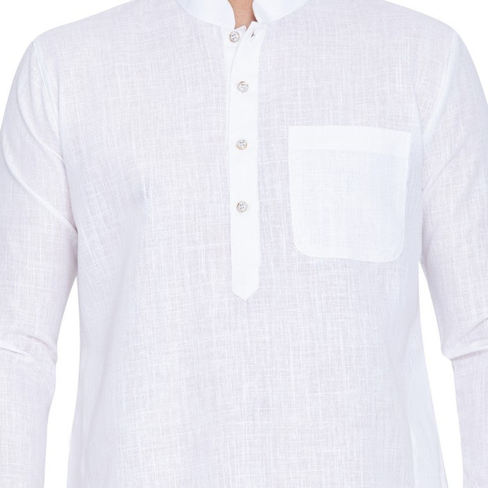 Men's Linen Solid Pathani Suit Set in White