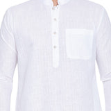 Men's Linen Solid Pathani Suit Set in White