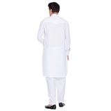 Men's Linen Solid Pathani Suit Set in White