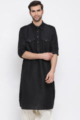 Buy Blended Cotton Solid Pathani Kurta in Black