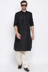 Stylish Festive Cotton Black Pathani Kurta