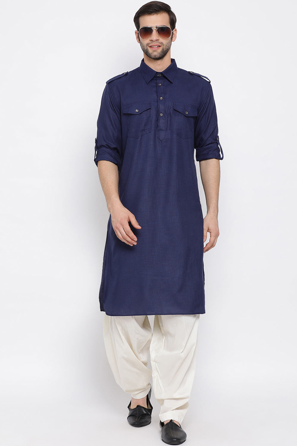 Designer Festive Cotton Blue Pathani Kurta