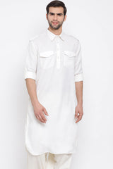 Buy Blended Cotton Solid Pathani Kurta in White