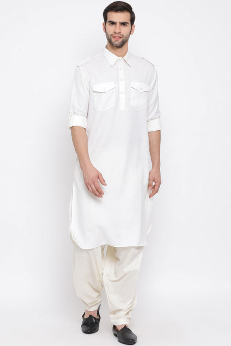 Shop Solid White Pathani Kurta Set