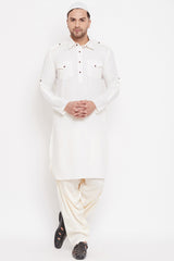 Shop Cream Solid Pathani Kurta Set