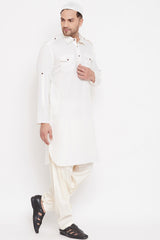 Buy Men's Pathani Kurta Set in Cream