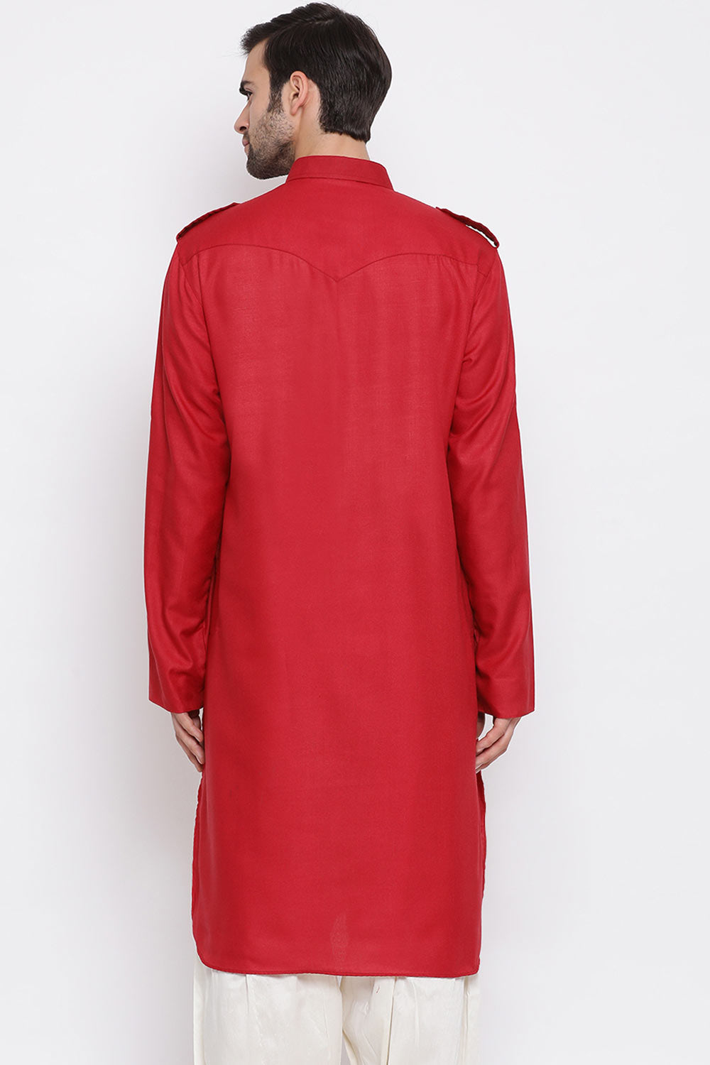 Solid Red Pathani Kurta for Festive Wear