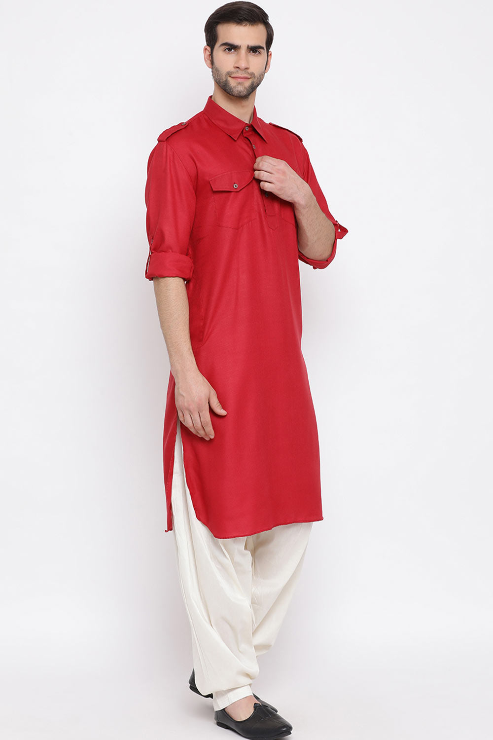 Buy Men's Pathani Kurta Set in Red