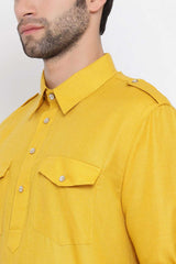 Long Solid Pathani Kurta in Mustard