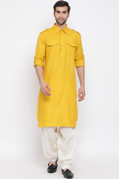 Shop Mustard Solid Pathani Kurta Set