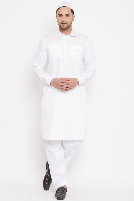Shop White Solid Pathani Kurta Set For Men Online
