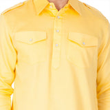 Men's Cotton Solid Pathani Suit Set in Yellow