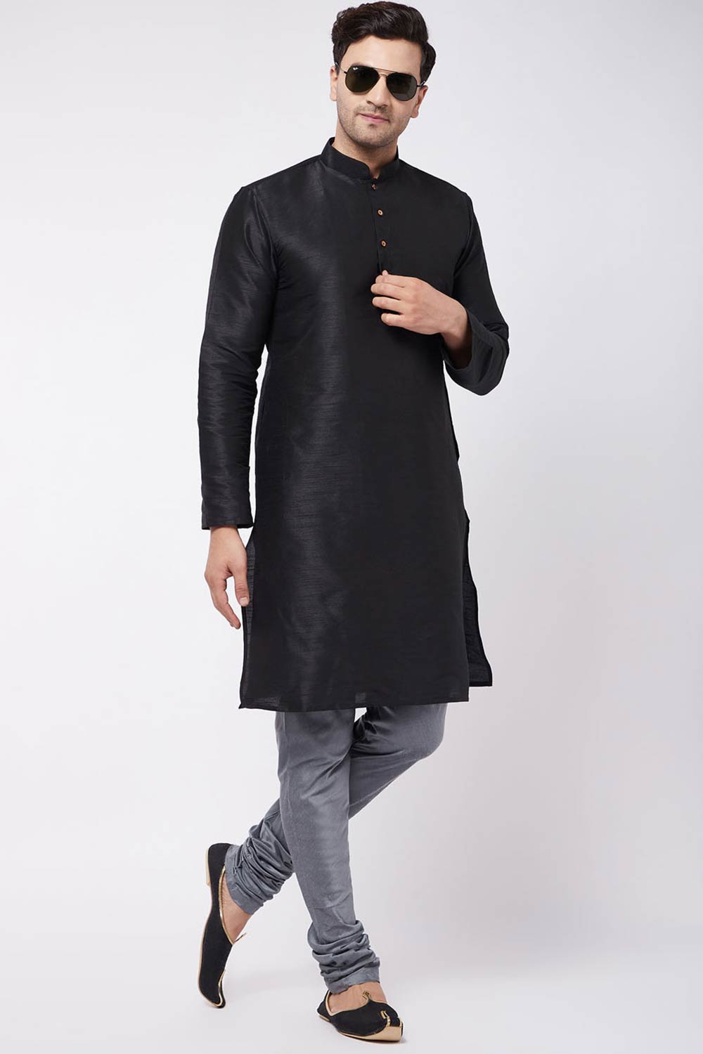 Buy Men's Viscose Blend Solid Churidar in Grey - Zoom in