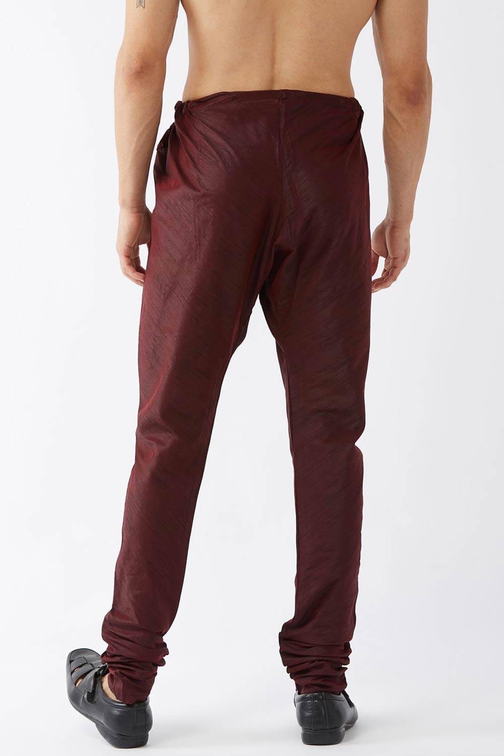 Buy Men's Cotton Silk Blend Solid Churidar in Wine - Back