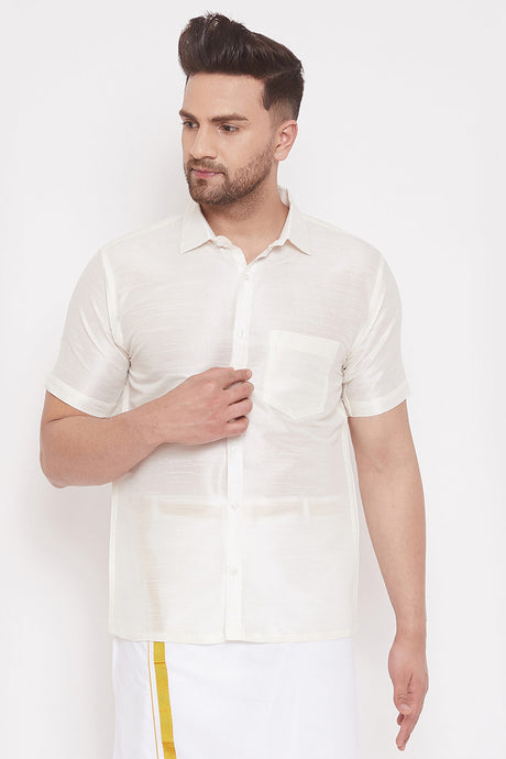 Men's Cream Art Silk Shirt 