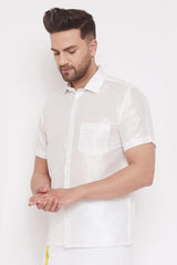 Art Silk Cream Solid Men's Shirt